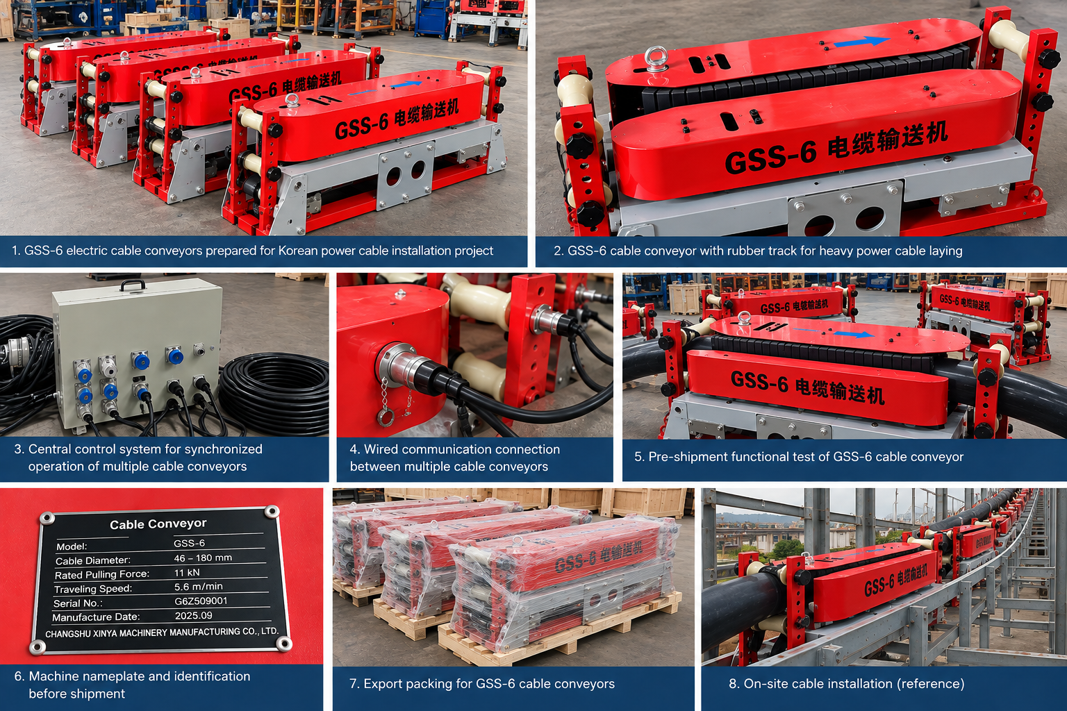 최신 회사 블로그 Customized GSS-6 Cable Conveyor with ≥11kN Pulling Force for Korean Power Cable Project